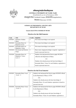 तमिलनाडु केन्द्रीय विश्िविद्यालय Electives for the Odd Semester Elec