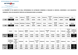 El Próximo 11 De Agosto De 2016, Interurbana De Autobuses