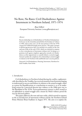 Rent and Rates Strike of the Early 1970S, Which Was Initiated in Response to the Re-Introduction of Internment Without Trial