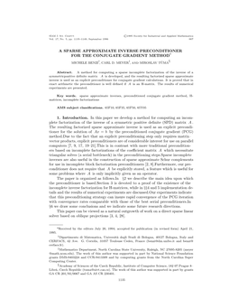 A Sparse Approximate Inverse Preconditioner for the Conjugate Gradient Method* † ‡ § Michele Benzi , Carl D