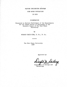 FACTORS INFLUENCING EUROPEAN CORN BORER POPULATIONS in OHIO DISSERTATION Presented in Partial Fulfillment of the Requirement