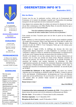 OBERENTZEN INFO N°5 Septembre 2015