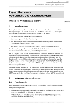 Region Hannover - Überplanung Des Regionalbusnetzes ______