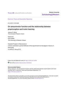 On Sensorimotor Function and the Relationship Between Proprioception and Motor Learning