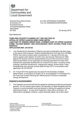 Michelle Brown/David Hardy Eversheds LLP Eversheds House 70 Great Bridgewater Street Manchester M1 5ES Our Ref: APP/L2630/A/13/2