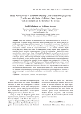 Three New Species of the Deep-Dwelling Goby Genus Obliquogobius (Perciformes: Gobiidae: Gobiinae) from Japan, with Comments on the Limits of the Genus