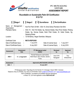 ASSESSMENT REPORT Roundtable on Sustainable Palm Oil