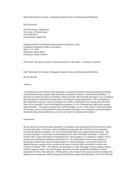 Dual Nationality in Germany, Changing European Norms and International Relations