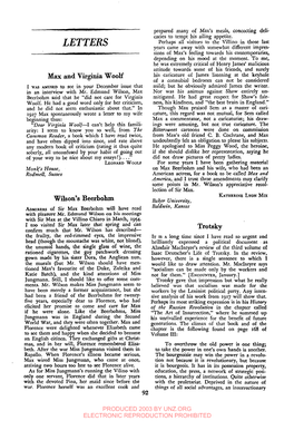 LETTERS Years Came Away with Somewhat Different Impres- Sions of Max’S Feeling Towards His Contemporaries, Depending on His Mood at the Moment