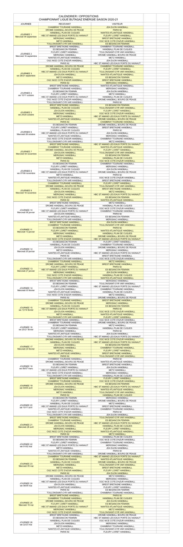 Calendrier LFH 2020-21