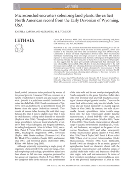 Microconchid Encrusters Colonizing Land Plants: the Earliest North American Record from the Early Devonian of Wyoming, USA