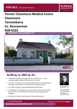 Former Cloonmore Medical Centre Cloonmore Tarmonbarry Co