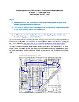 Lakeshore East Corridor CAC Action Items Following Metrolinx Meeting (CAC#5) on October 29, 2018 at 20 Bay Street Topic: Review of CAC’S RFP Inputs