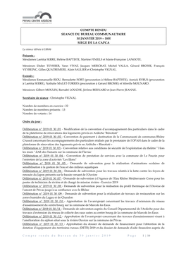 Compte Rendu Seance Du Bureau Communautaire 30 Janvier 2019 – 18H Siege De La Capca