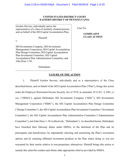 1 UNITED STATES DISTRICT COURT EASTERN DISTRICT of PENNSYLVANIA Case No. COMPLAINT CLASS ACTION NATURE of the ACTION 1. Plaintif