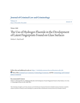 The Use of Hydrogen Fluoride in the Development of Latent Fingerprints Found on Glass Surfaces