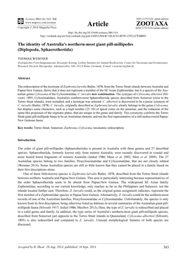 The Identity of Australia's Northern-Most Giant Pill-Millipedes (Diplopoda, Sphaerotheriida)