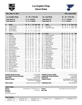 Los Angeles Kings Game Notes