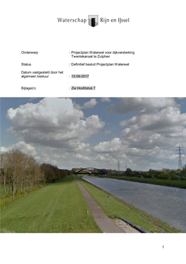 Projectplan Waterwet Voor Dijkversterking Twentekanaal Te Zutphen