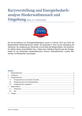 Kurzvorstellung Und Energiebedarfs- Analyse Niederwallmenach Und Umgebung (Vers