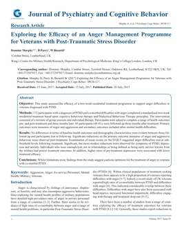 Exploring the Efficacy of an Anger Management Programme for Veterans with Post-Traumatic Stress Disorder