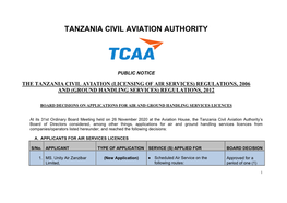 Board Decisions on Applications for Air and Ground Handling Services Licences