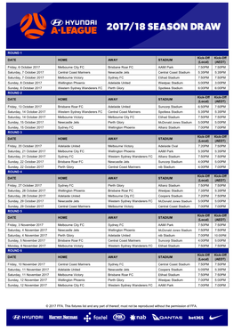 © 2017 FFA. This Fixtures List and Any Part of Thereof, Must Not Be Reproduced Without the Permission of FFA