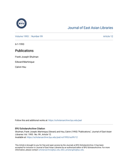 Journal of East Asian Libraries Publications