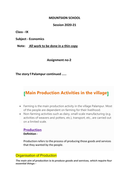 [Main Production Activities in the Village]