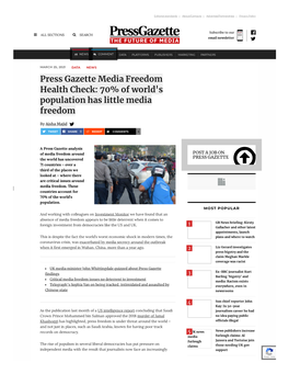 Press Gazette Media Freedom Health Check: 70% of World's Population Has Little Media Freedom