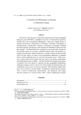 A Checklist and Bibliography of Parasites of Salmonids of Japan