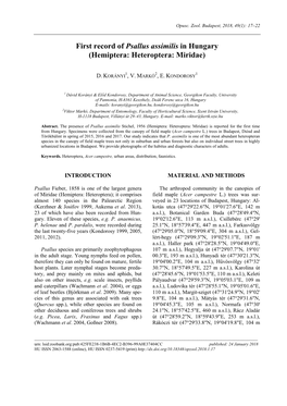 First Record of Psallus Assimilis in Hungary (Hemiptera: Heteroptera: Miridae)