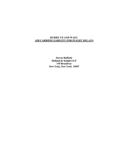 Hurry up and Wait: Air Carrier Liability for Flight Delays