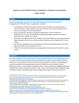 Disparities in Rates of COVID-19 Infection, Hospitalization, and Death by Race and Ethnicity