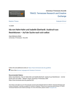 Ida Von Hahn-Hahn Und Isabelle Eberhardt. Ausbruch Aus Restriktionen – Auf Der Suche Nach Sich Selbst