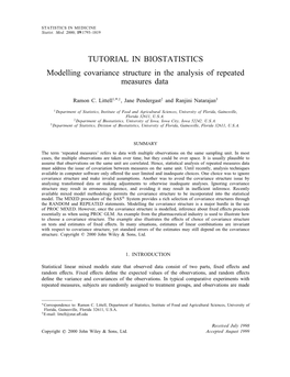 Modelling Covariance Structure in the Analysis of Repeated Measures Data