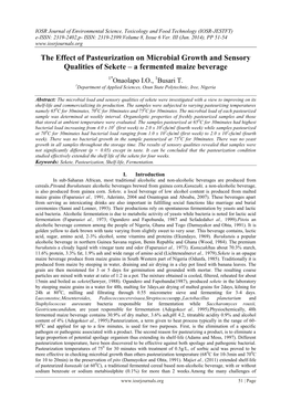 The Effect of Pasteurization on Microbial Growth and Sensory Qualities of Sekete – a Fermented Maize Beverage