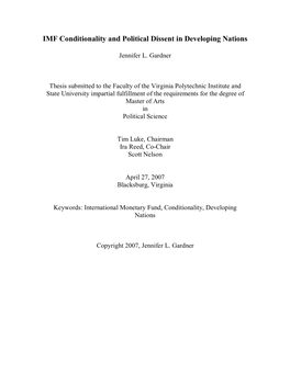 IMF Conditionality and Political Dissent in Developing Nations