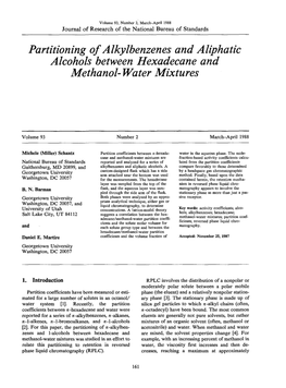 Partitioning of Alkylbenzenes and Aliphatic-Alcohols Between