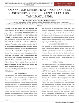 AN ANALYSIS DIVERSIFICATION of LAND USE; CASE STUDY of TIRUCHIRAPPALLI TALUKS, TAMILNADU, INDIA ______Dr