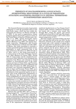 Hymenoptera: Braconidae) in a Guild of Parasitoids Attacking Anastrepha Fraterculus (Diptera: Tephritidae) in Northwestern Argentina