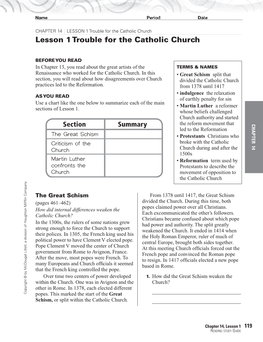 LESSON 1 Trouble for the Catholic Church Lesson 1 Trouble for the Catholic Church