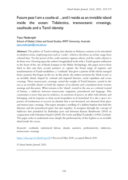 Tidalectics, Transoceanic Crossings, Coolitude and a Tamil Identity