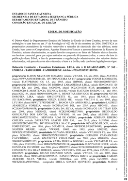 Estado De Santa Catarina Secretaria De Estado Da Segurança Pública Departamento Estadual De Trânsito Comissão Estadual De Leilão