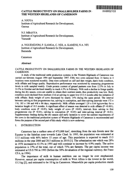 Cattle Productivity on Smallholder Farms in the Western Highlands of Cameroon