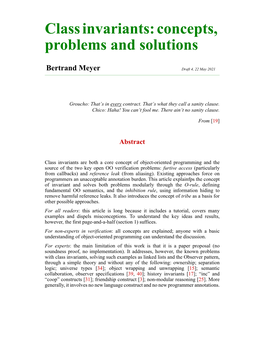Class Invariants: Concepts, Problems and Solutions