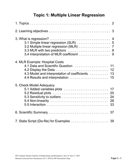 Topic 1: Multiple Linear Regression