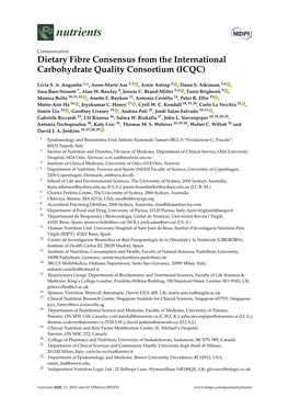 Dietary Fibre Consensus from the International Carbohydrate Quality Consortium (ICQC)