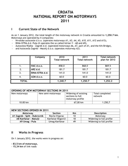 Croatia National Report on Motorways 2011