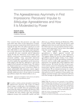 The Agreeableness Asymmetry in First Impressions: Perceivers’ Impulse to (Mis)Judge Agreeableness and How It Is Moderated by Power